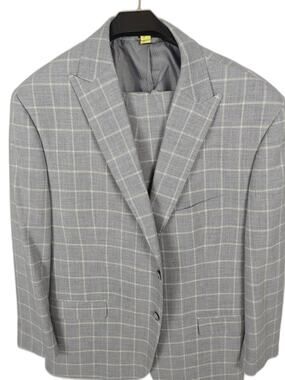 Sean John Men's Light Periwinkle Windowpane Suit Size 50R Two Piece Plaid Suit
